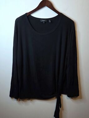 Theory Black Serah Long Sleeve Side Tie Knotted Hem Top Quiet Luxury Size Large